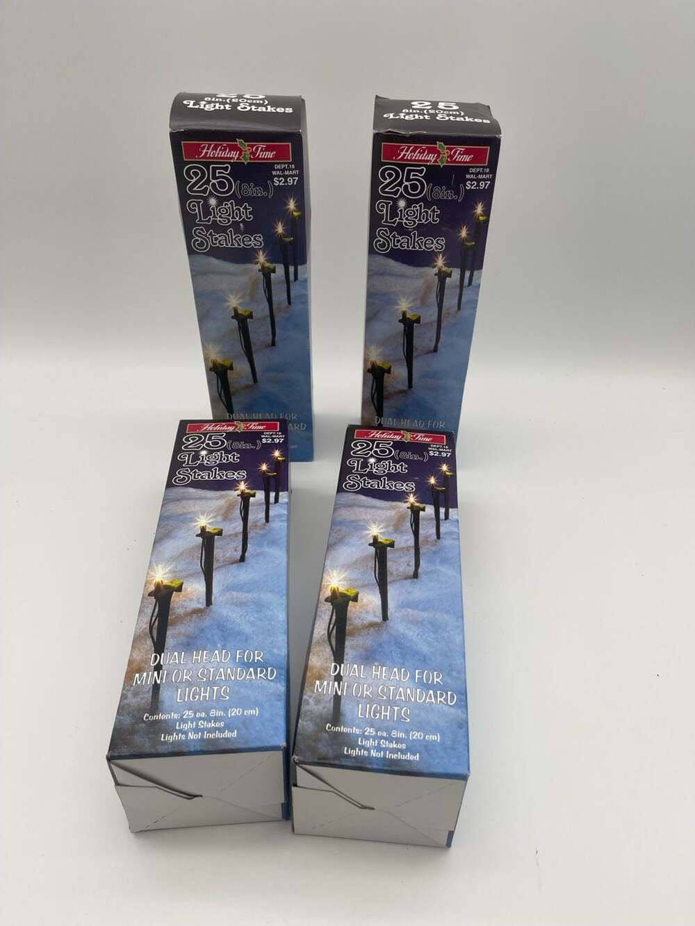 Lot of 4 Holiday Time 25-Count‎ 8-inch Dual Head Christmas Light Stakes